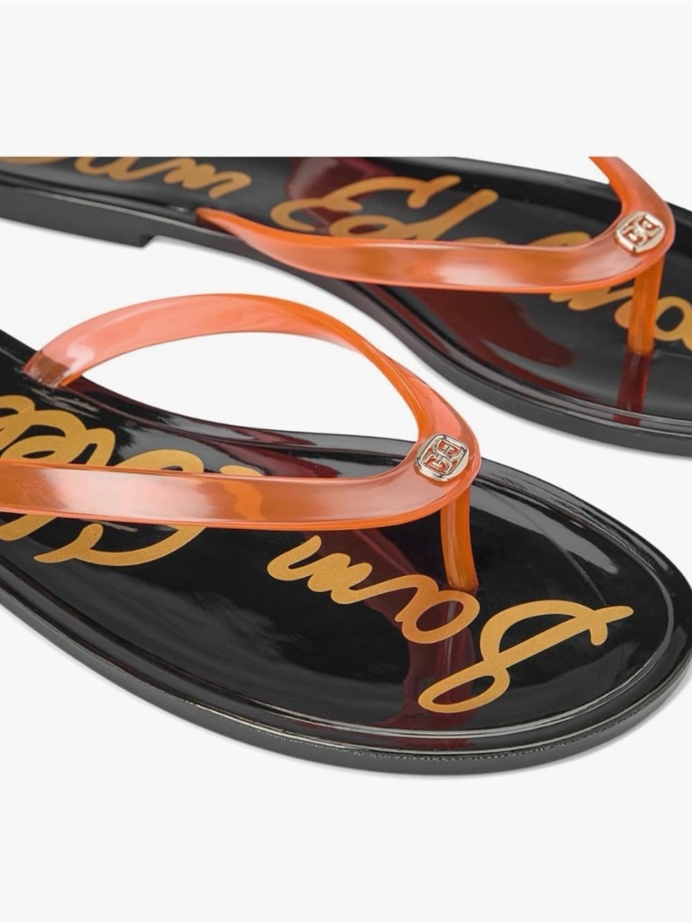 Sam Edelman Orange Jelly Flip Flop Sandals with Gold Logo, worn once Size 8